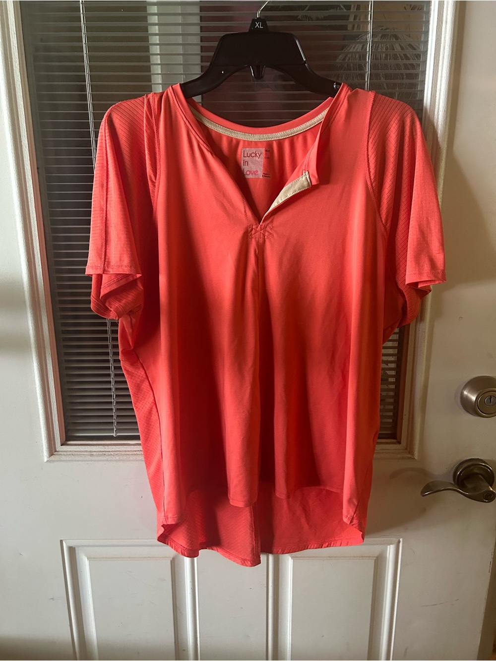 Lucky in Love Coral V-Neck Short Sleeve Tee